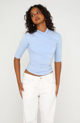 Quiet Crush 3/4 Sleeve Top Powder Blue