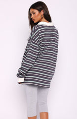 Gentle Affection Long Sleeve Rugby Shirt Grey/Mint Stripe