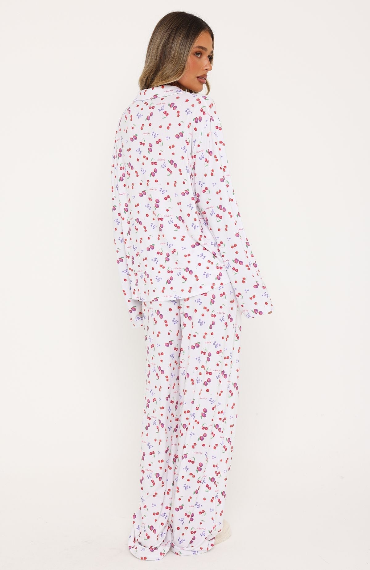 Pillow Talk Printed Long Sleeve Pyjama Set White Berries