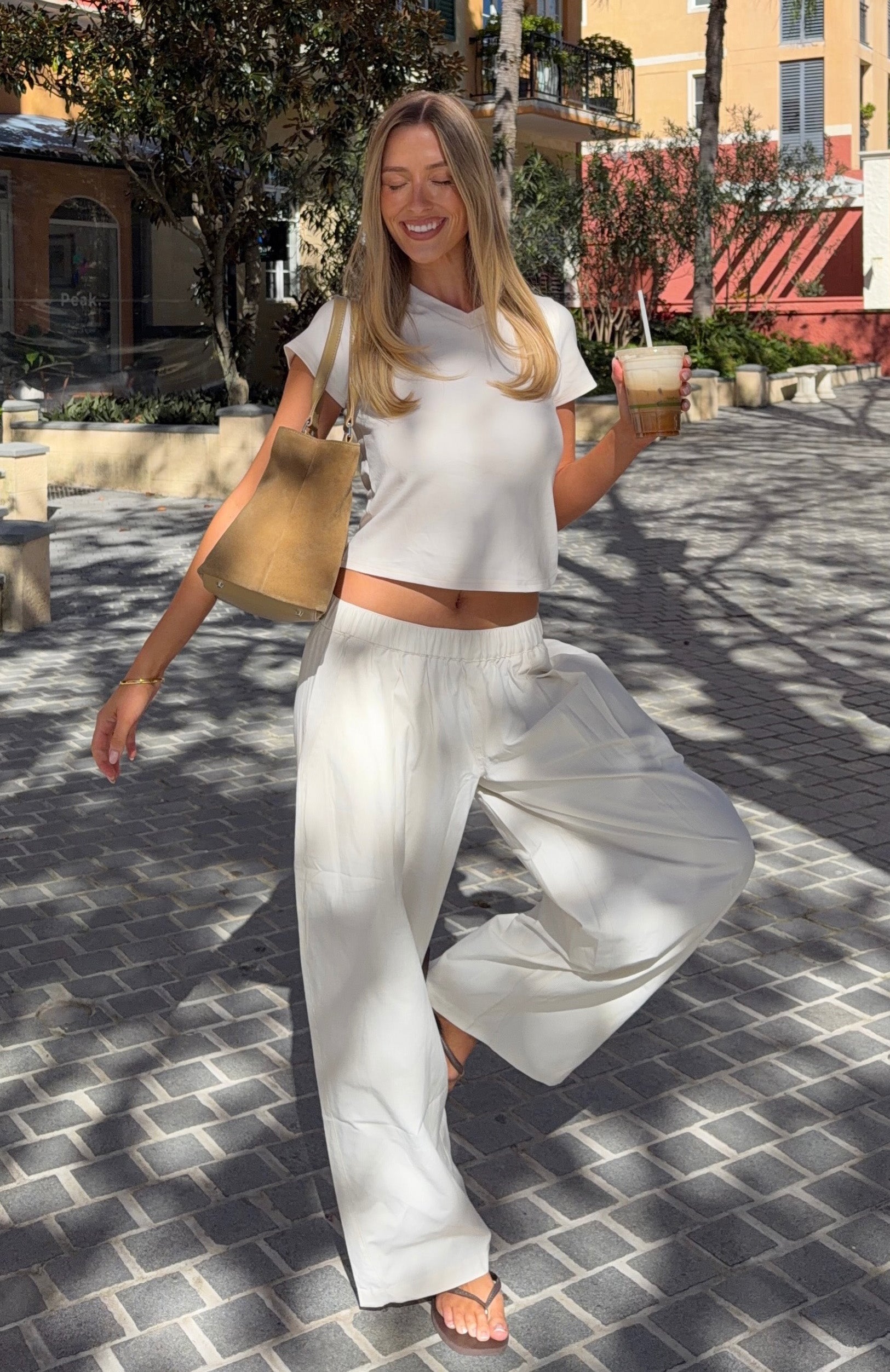Out There Somewhere Pants White/Beige Pinstripe