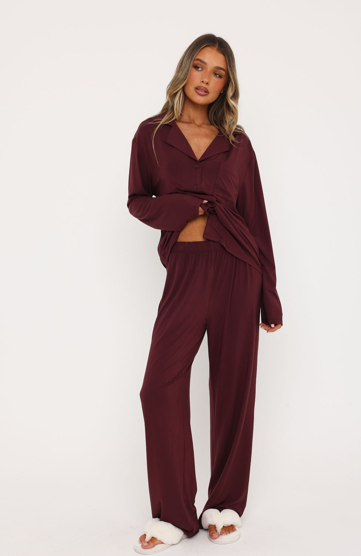 Pillow Talk Long Sleeve Pyjama Set Burgundy
