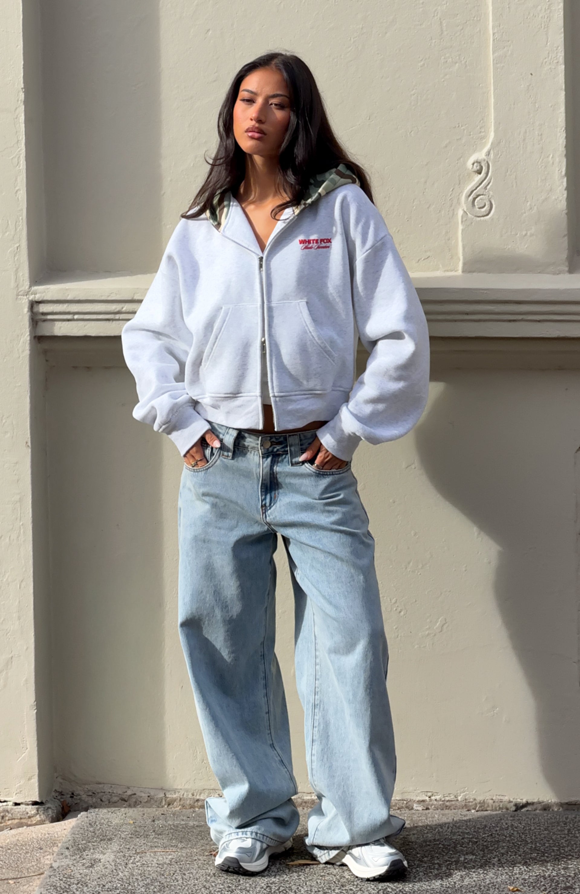 Studio 17 Winona Boxy Zip Front Hoodie Grey Marle
