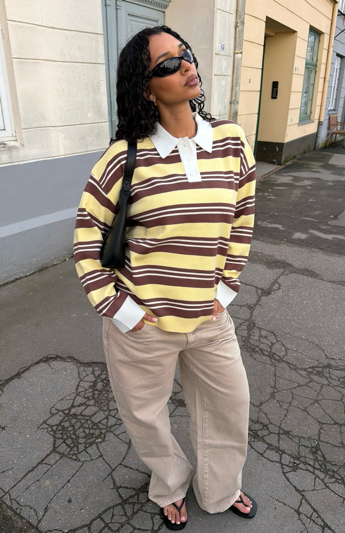 Soft Rewind Knit Sweater Honeycomb Choc Stripe