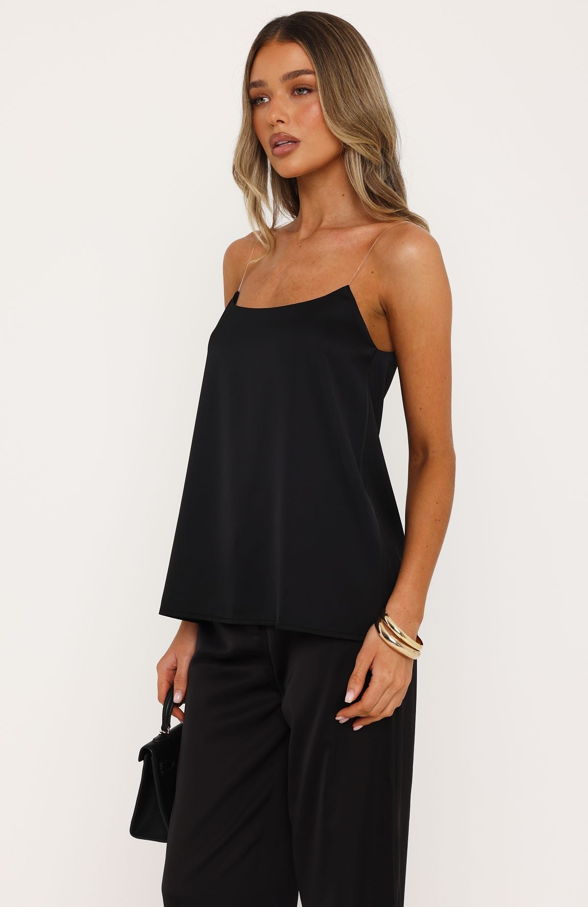 True Intentions Invisible Strap Top Black