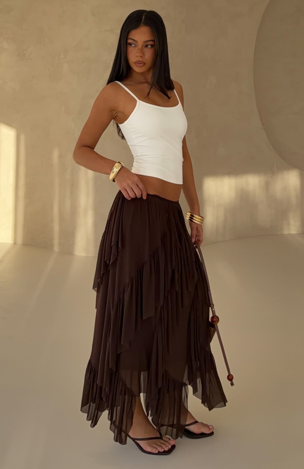 Sunset Strolls Midi Skirt Chocolate