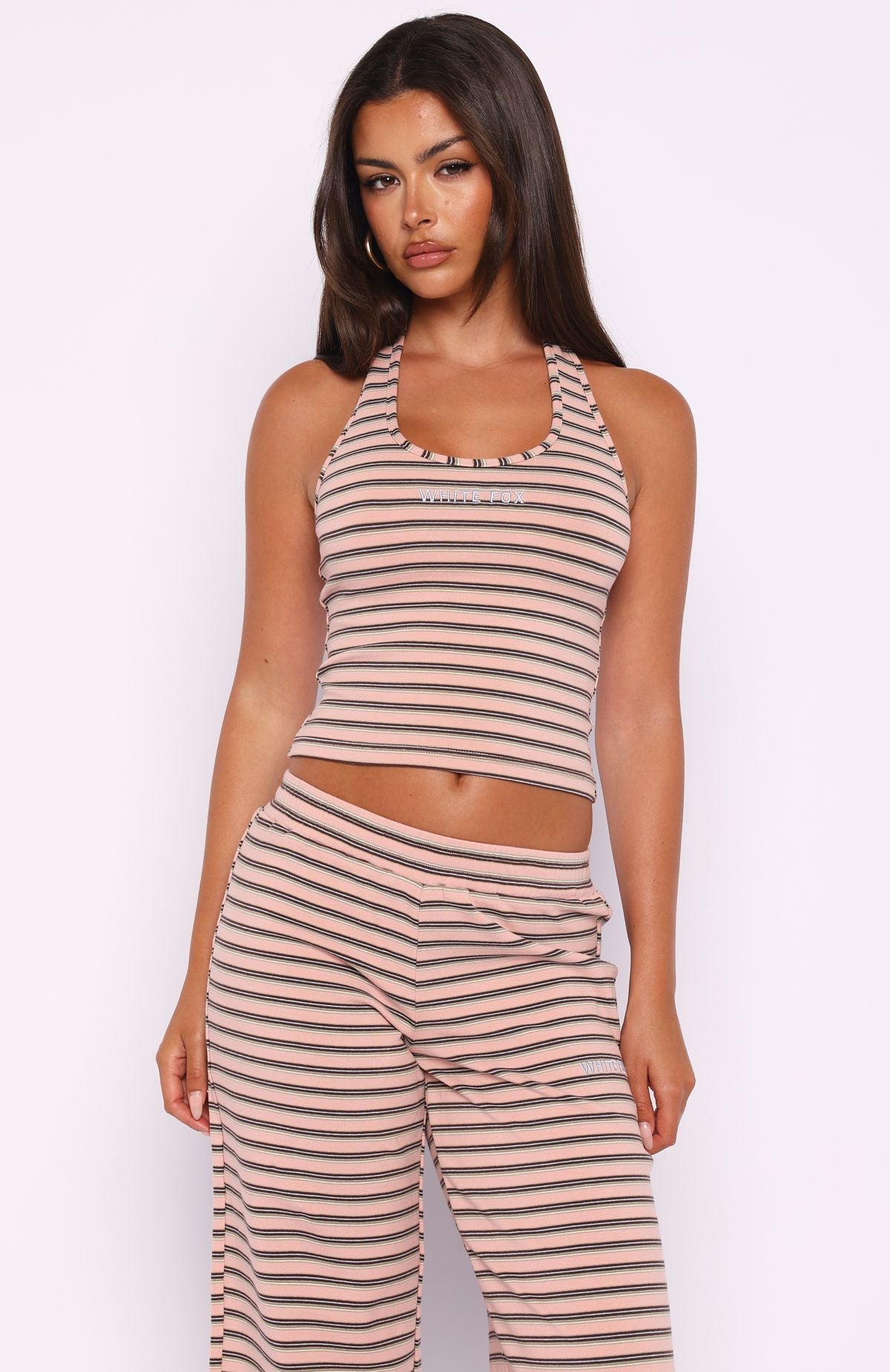 Looking Back Halter Top Pink Stripe