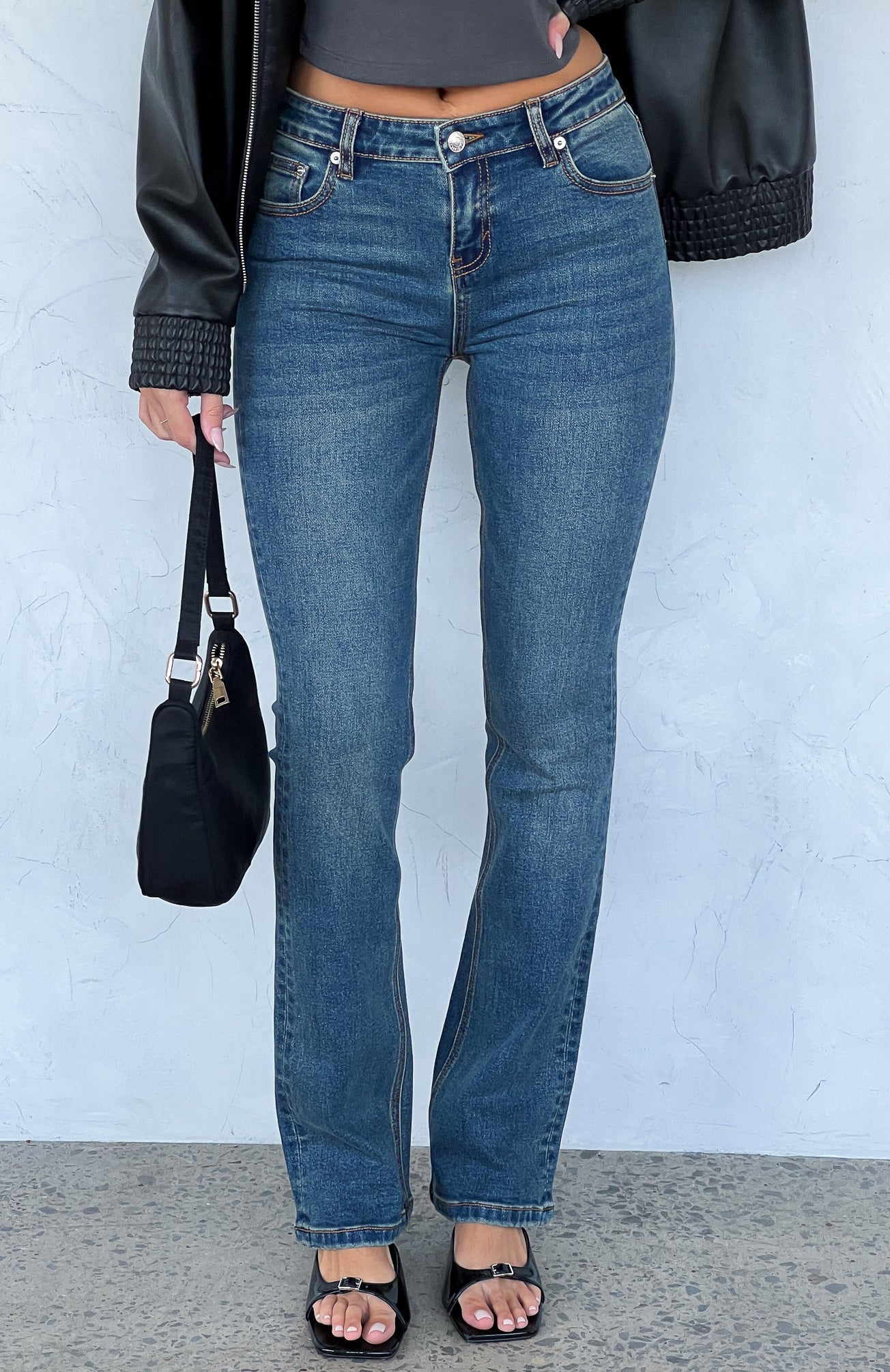 Wait For No One Low Rise Bootleg Jeans Mid Vintage Blue Wash