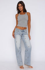 Athina Low Rise Wide Leg Jeans Light Blue Wash