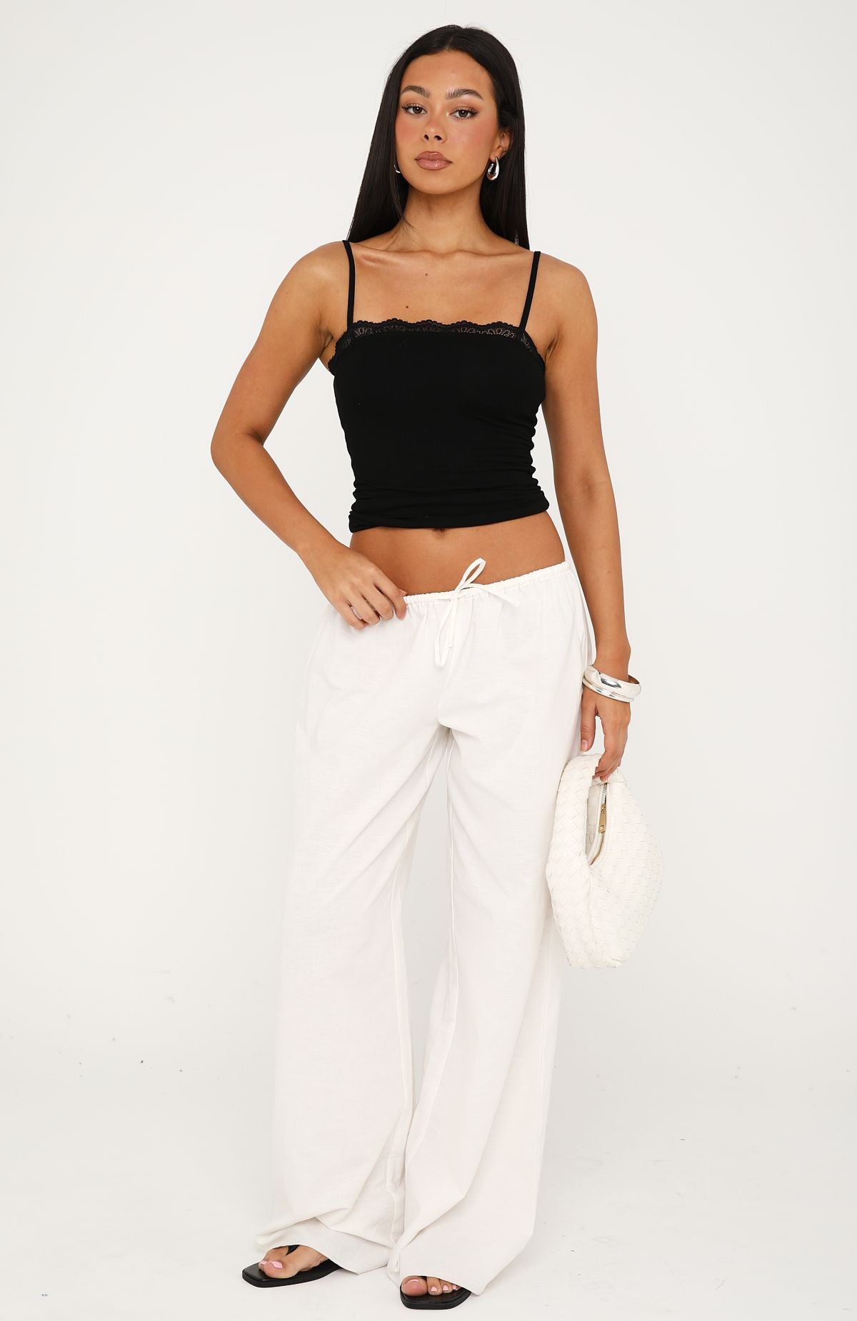 Easy Love Lace Trim Tank Top Black