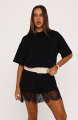 Everyday Muse Lace Trim Mini Dress Black