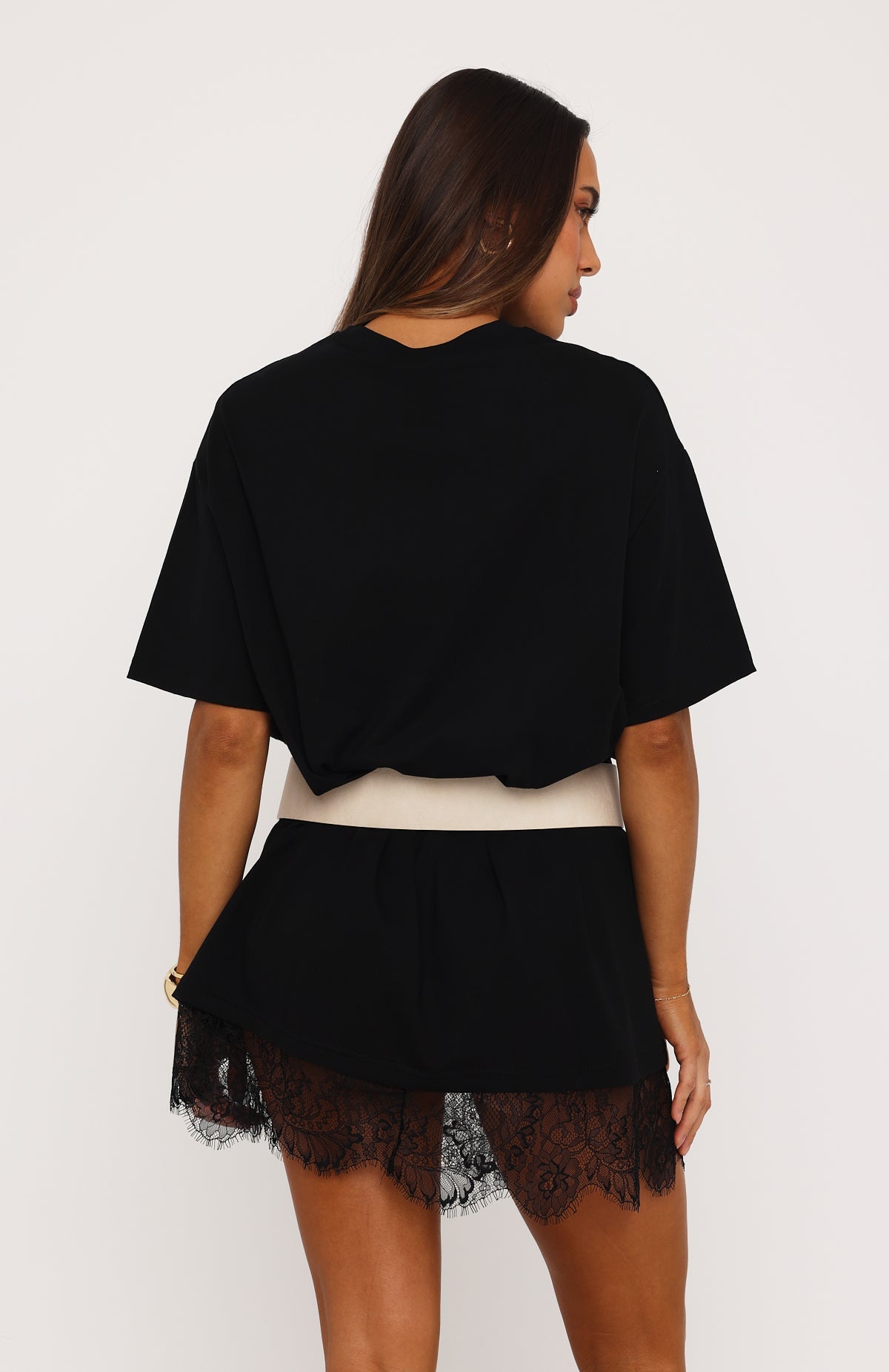 Everyday Muse Lace Trim Mini Dress Black