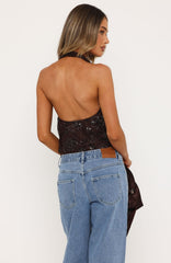 Come Back For More Cowl Halter Top Chocolate