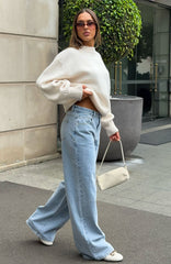 Just My Type Mid Rise Wide Leg Jeans Mid Blue Wash