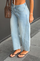 Jessica Mid Rise Cropped Barrel Leg Jeans Light Blue Wash