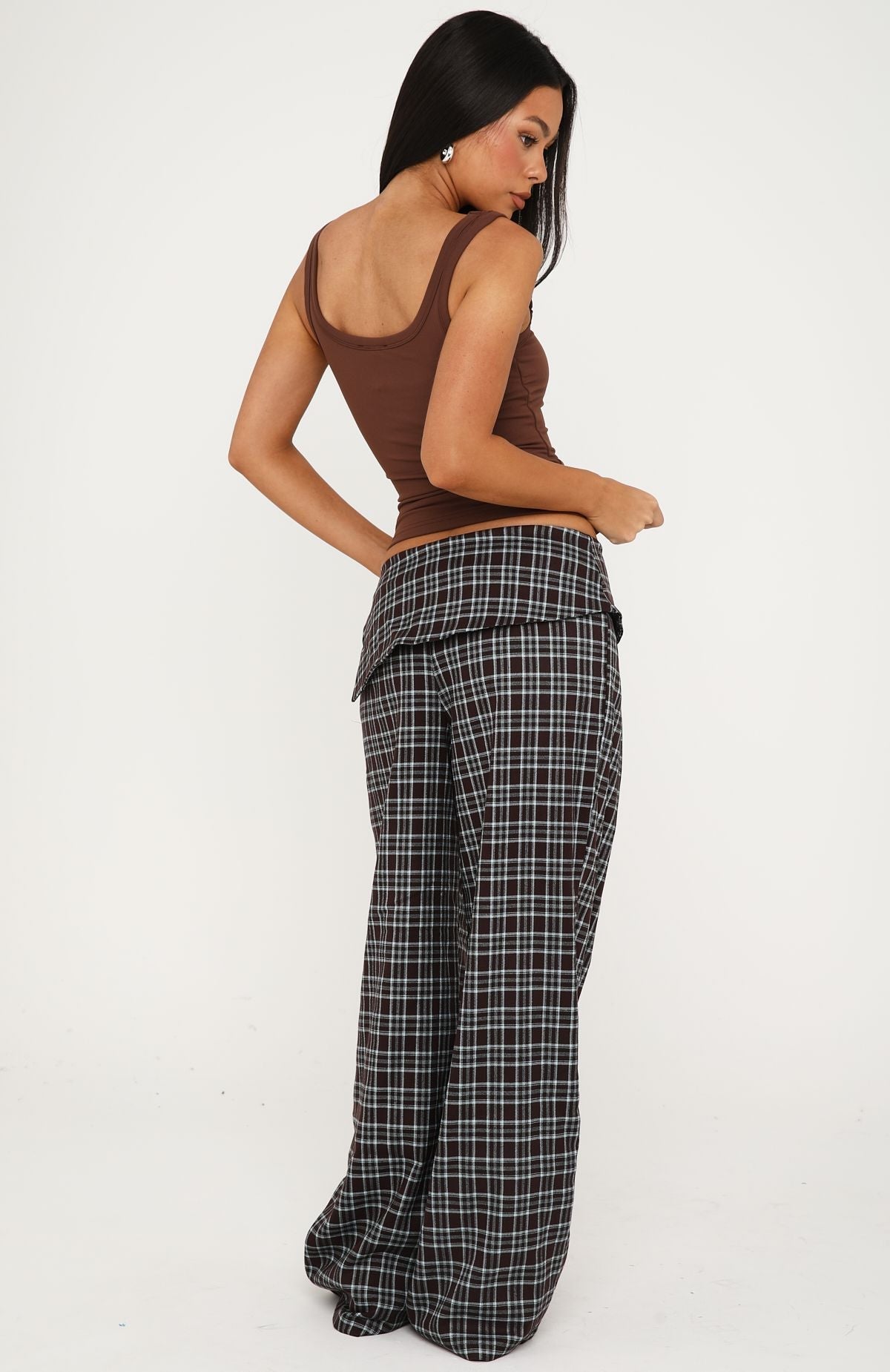 Where You Hold Me Pants Chocolate/Blue Plaid