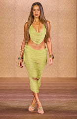 Twisted Desire Fringe Maxi Skirt Kiwi