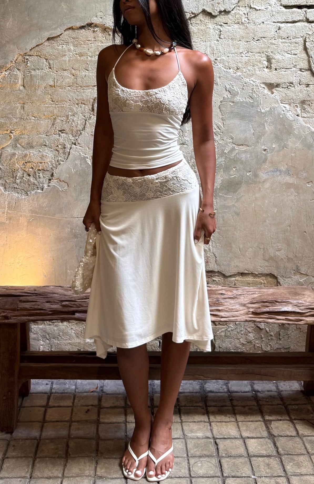 Cool Chaos Halter Top Off White