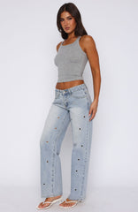 Athina Low Rise Wide Leg Jeans Light Blue Wash