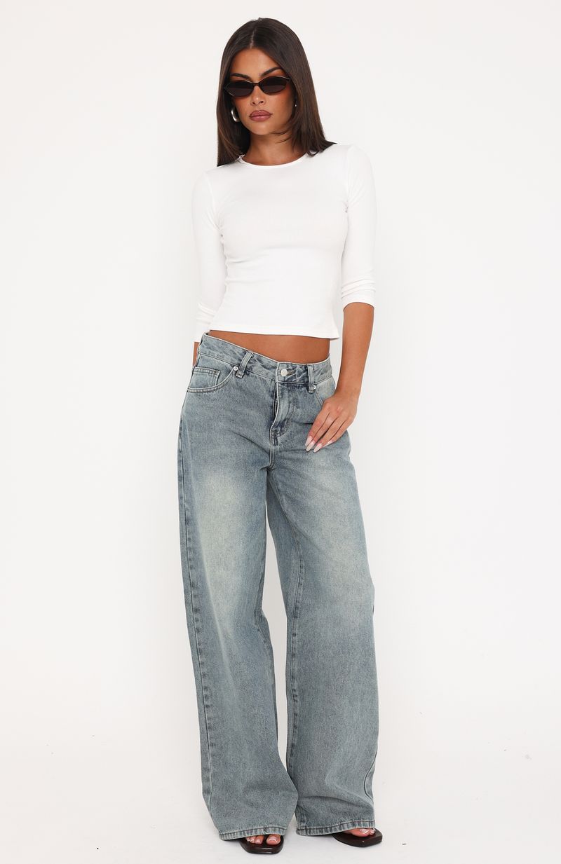 Just My Type Mid Rise Wide Leg Jeans Sand Wash