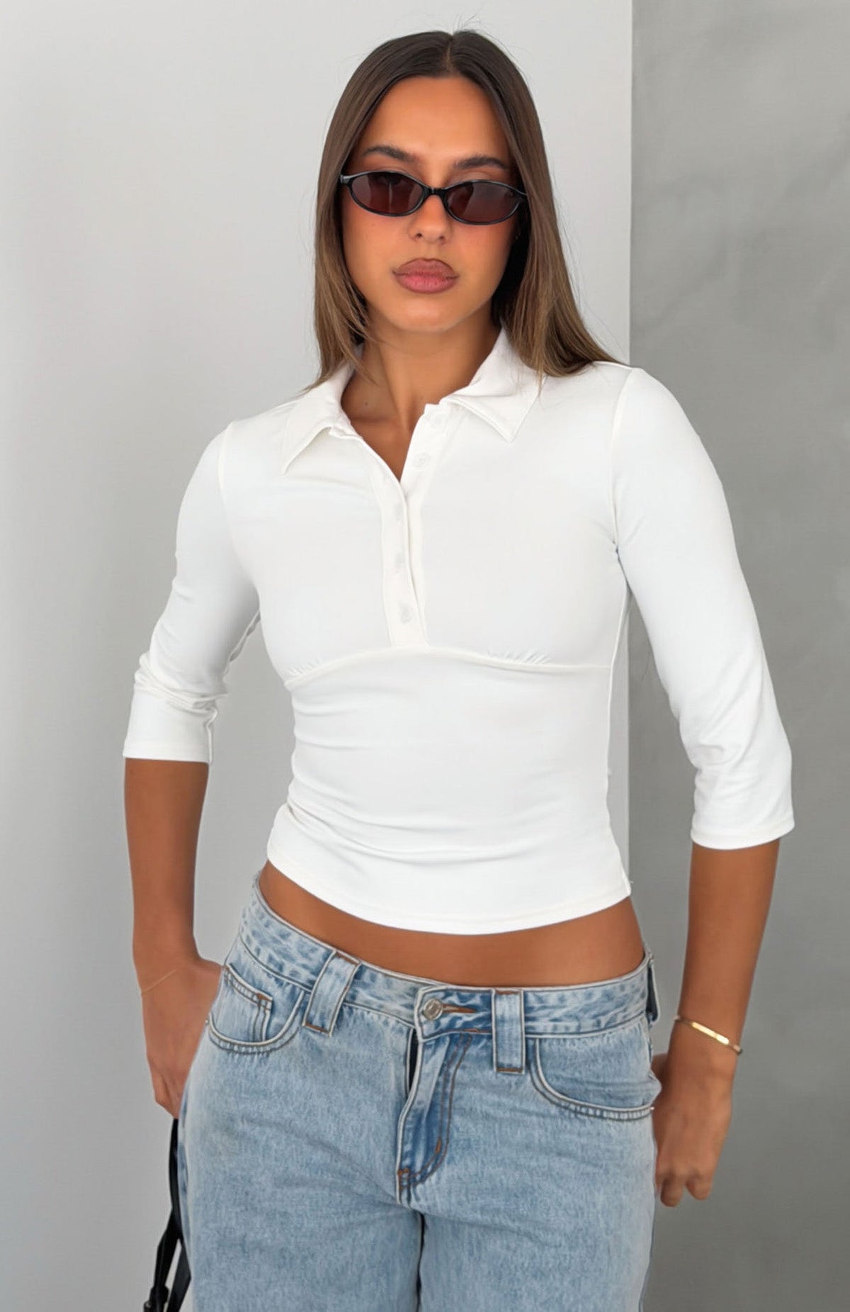 The Finer Things 3/4 Sleeve Polo Top White