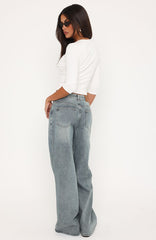 Just My Type Mid Rise Wide Leg Jeans Sand Wash