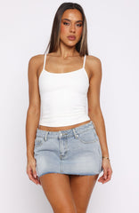 Broken Trust Mid Rise Denim Mini Skirt Light Blue Wash