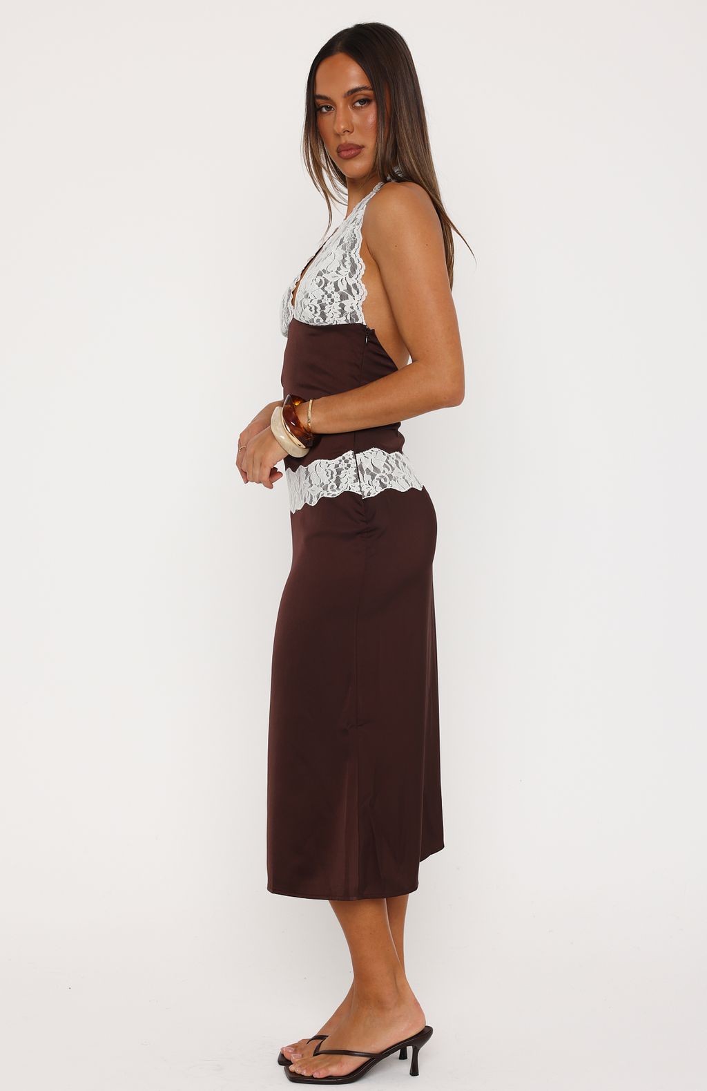 Laced In Love Midi Dress Choc/Cream