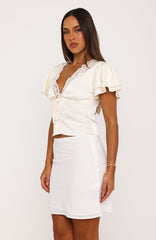 What We Don't Know Lace Trim Short Sleeve Top Cream