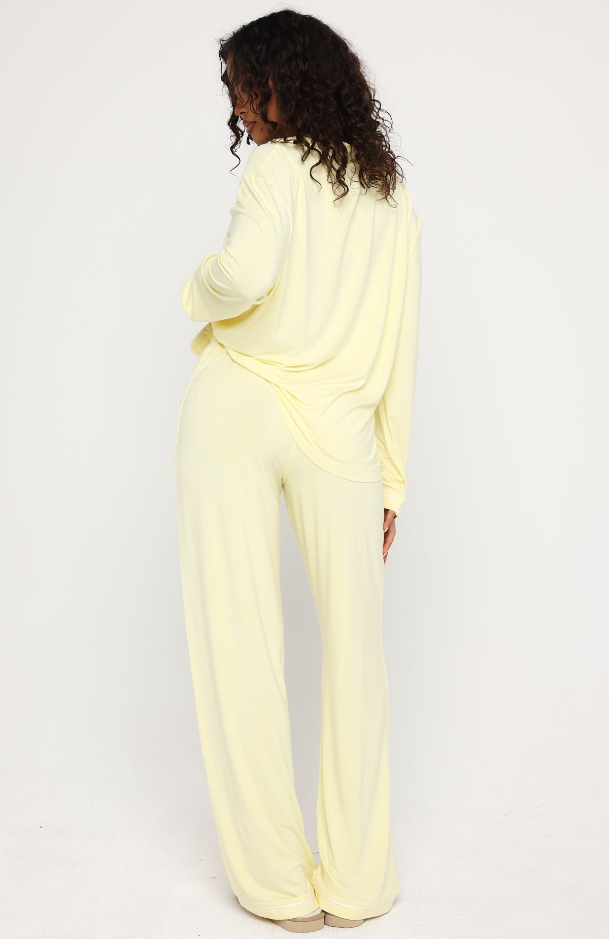 Airplane Mode Modal Wide Leg Pyjama Pants Lemon