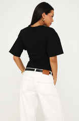 All On The Line V Neck Short Sleeve Top Black