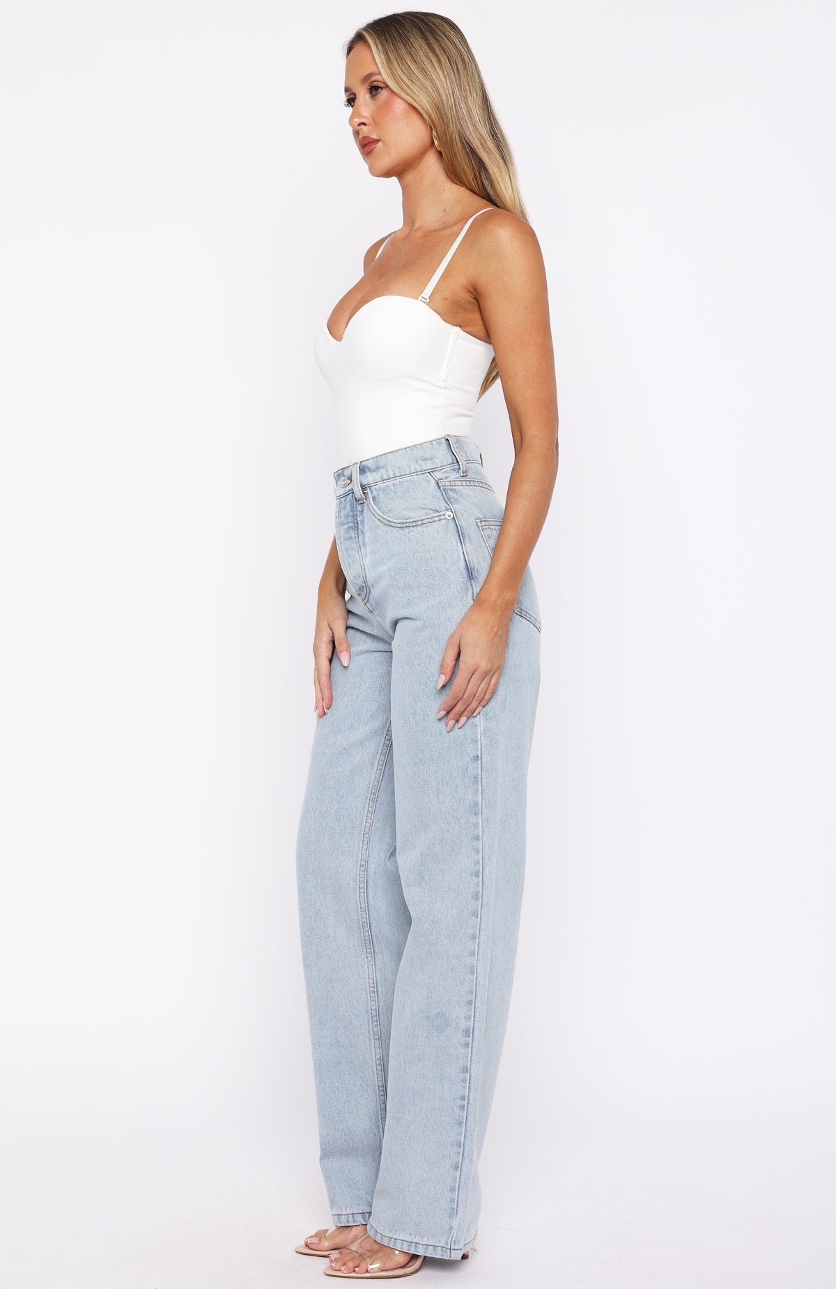Always With Me High Rise Straight Leg Jeans Mid Blue Wash