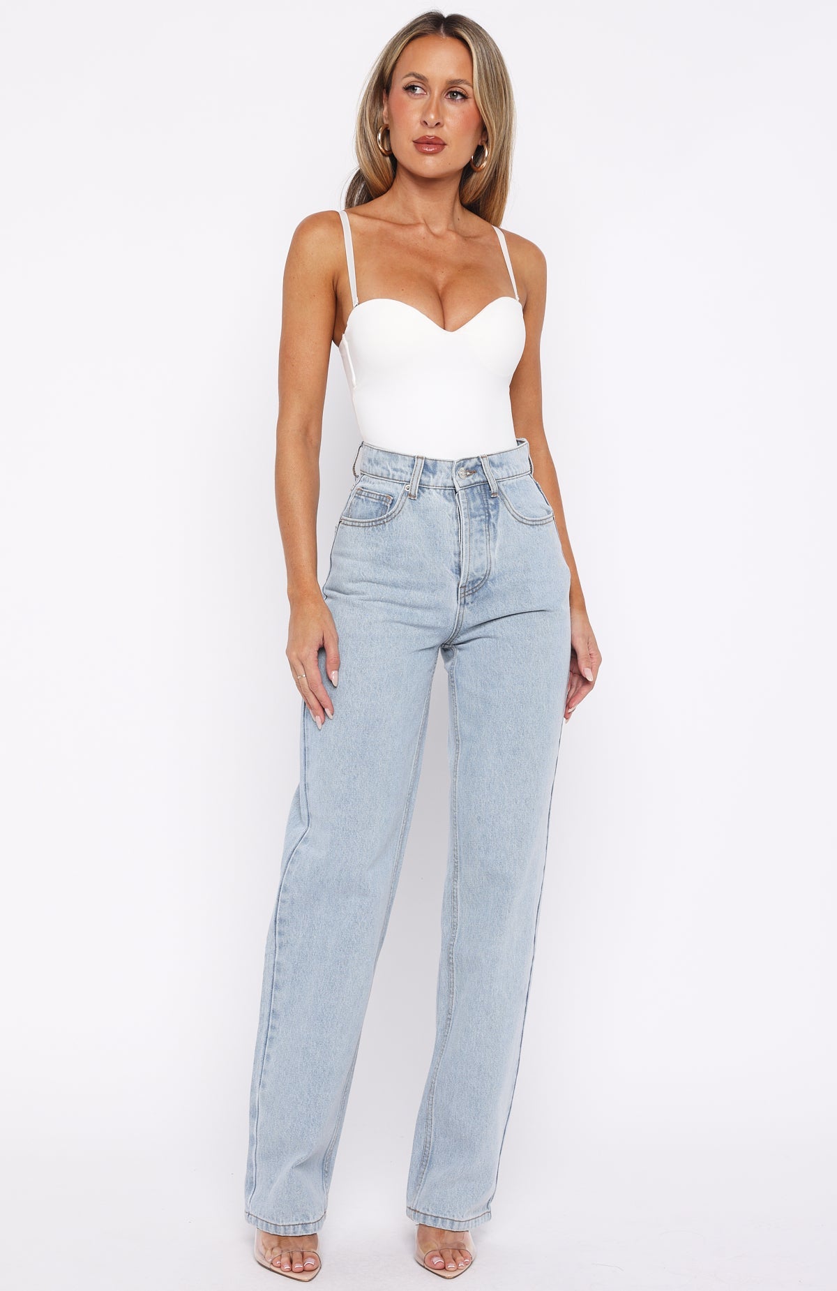 Always With Me High Rise Straight Leg Jeans Mid Blue Wash