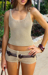 La Luna Beaded Knit Top Gold