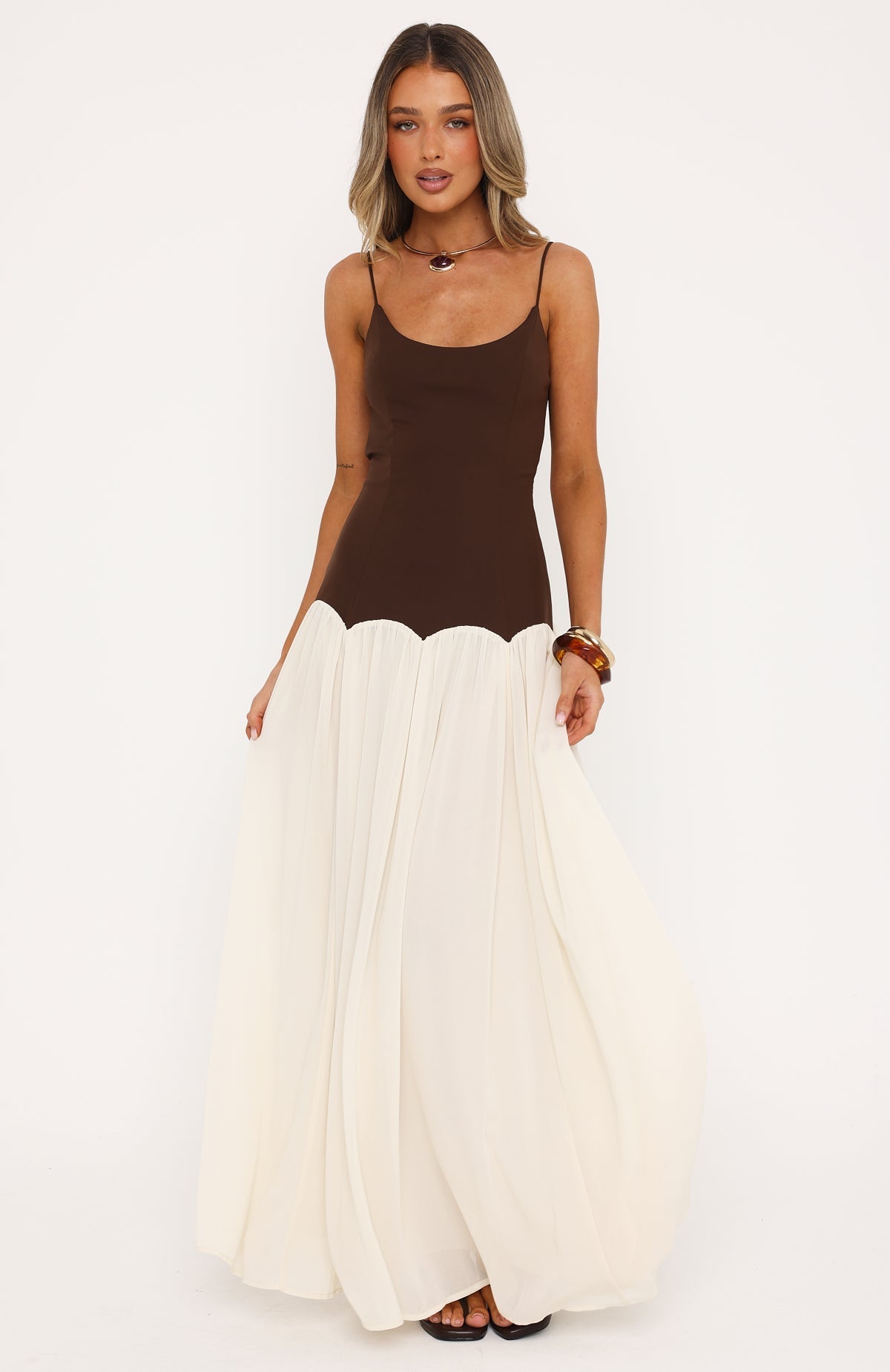 Be My Date Maxi Dress Chocolate/Cream