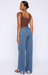 Big City Dreams Mid Rise Wide Leg Jeans Admiral Blue Wash