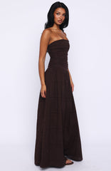 Bittersweet Babe Strapless Broderie Maxi Dress Chocolate