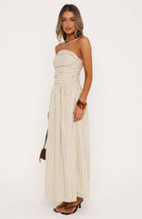 Blush Of Fate Strapless Maxi Dress Cream/Chocolate Stripe