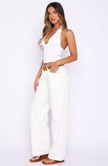 Bring The Style Low Rise Wide Leg Jeans Off White Wash