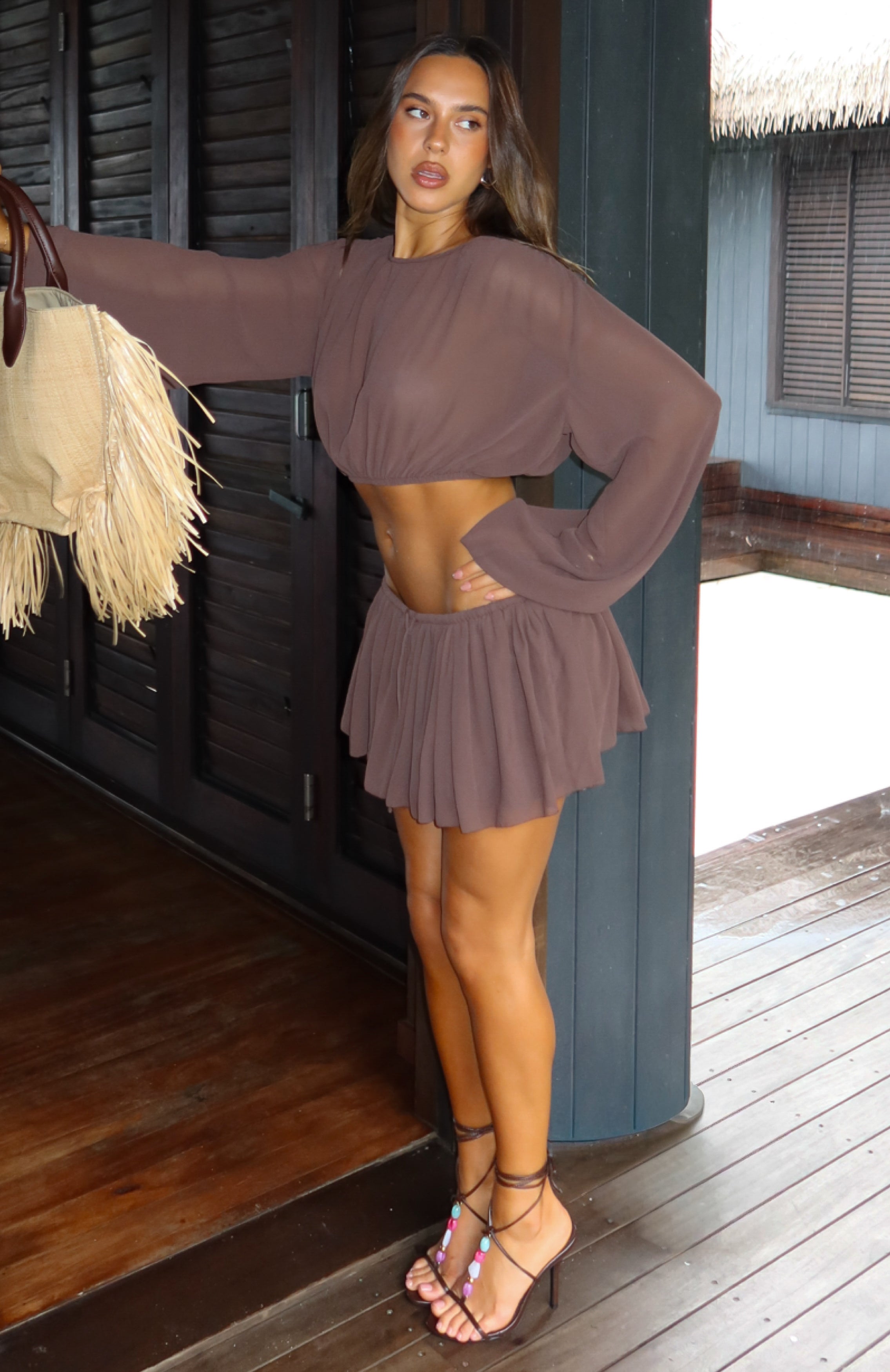Capri Crush Long Sleeve Top Chocolate