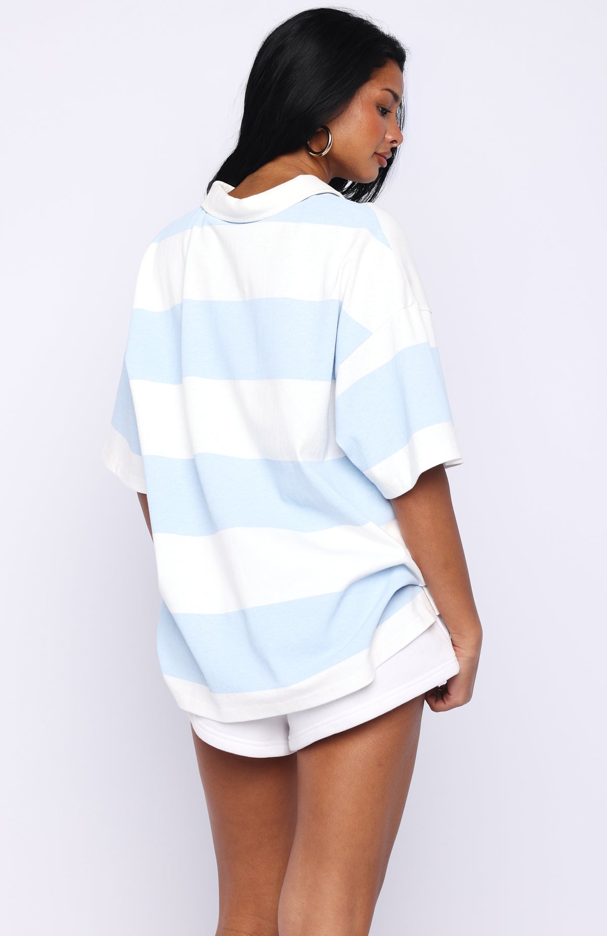 Catch A Wink Oversized Short Sleeve Rugby Shirt Blue / White Stripe