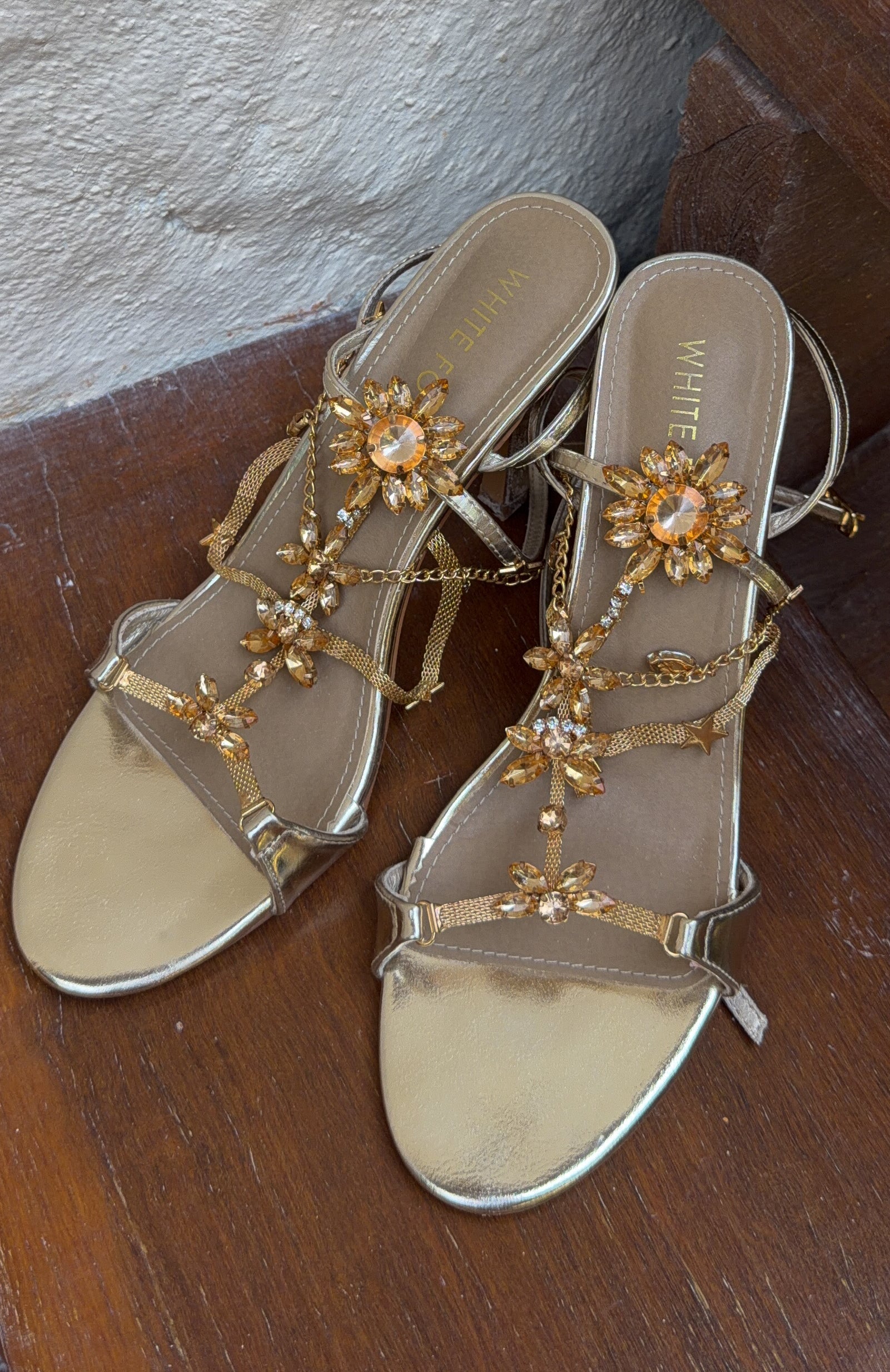 Chaya Embellished Wrap Heel Champagne