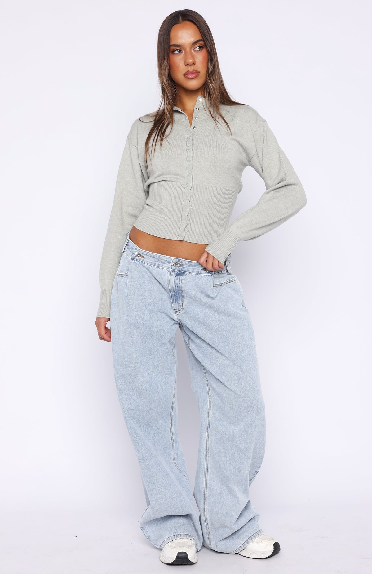 Cindy Cinched Knit Top Grey