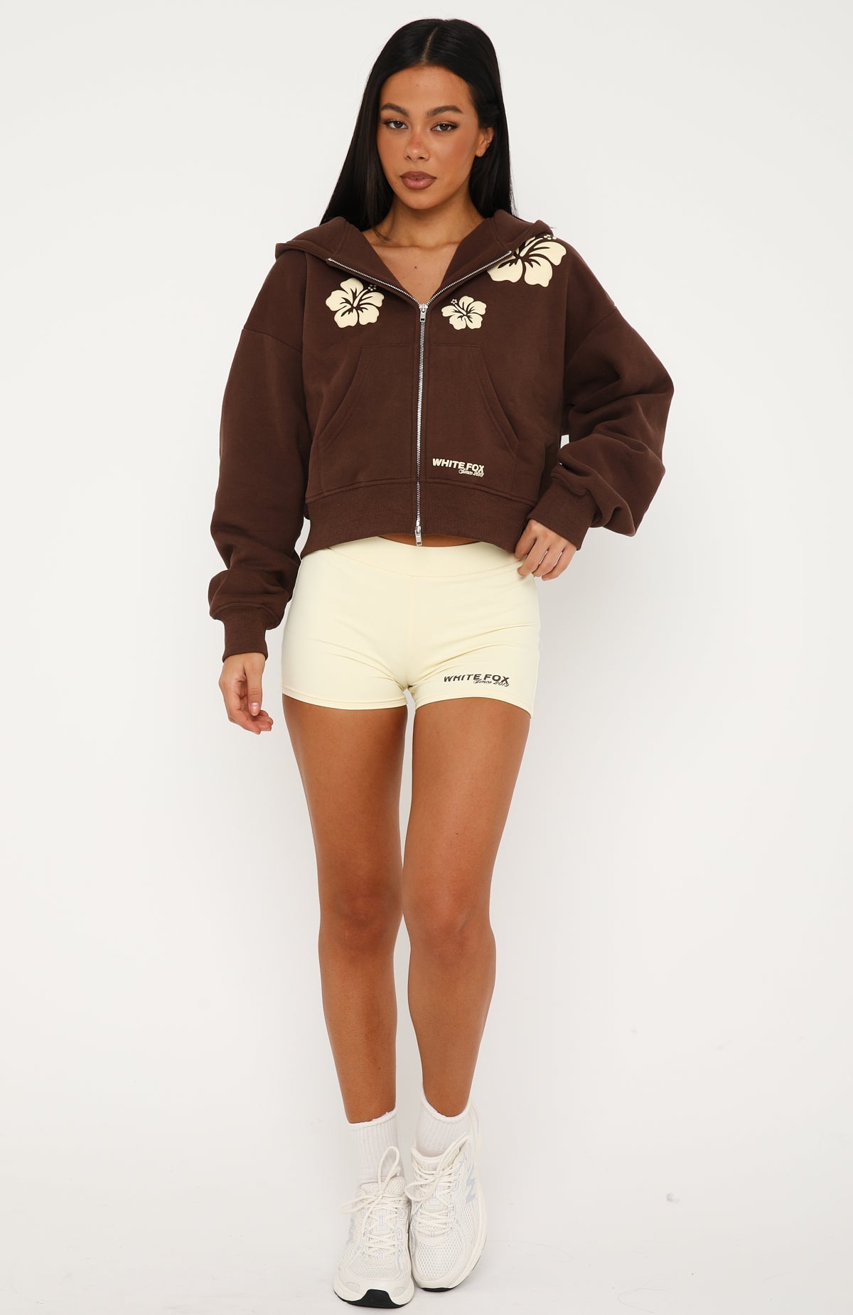 Come Catch Me Boxy Zip Front Hoodie Chocolate