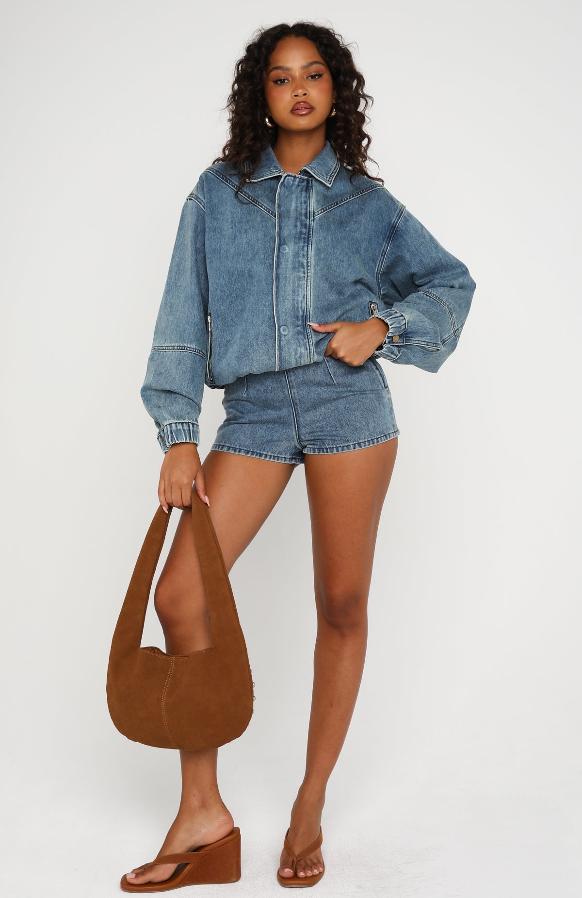 Cooler Than You Denim Shorts Brown Blue Acid Wash