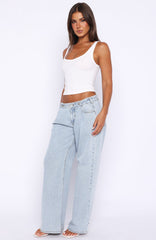 Day At A Time Low Rise Wide Leg Jeans Mid Blue Wash