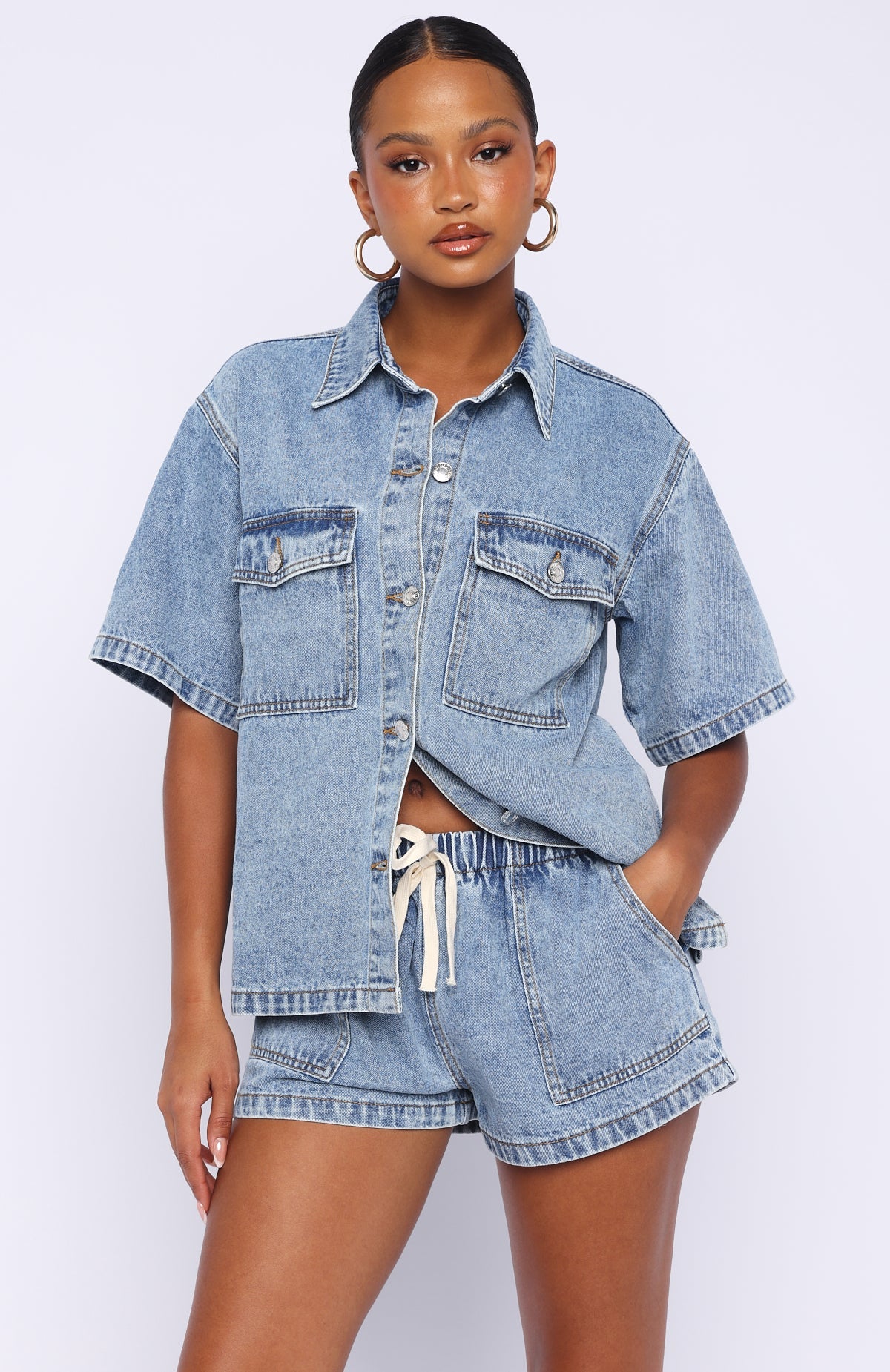 Denim Daydream Button Up Shirt Mid Blue Wash