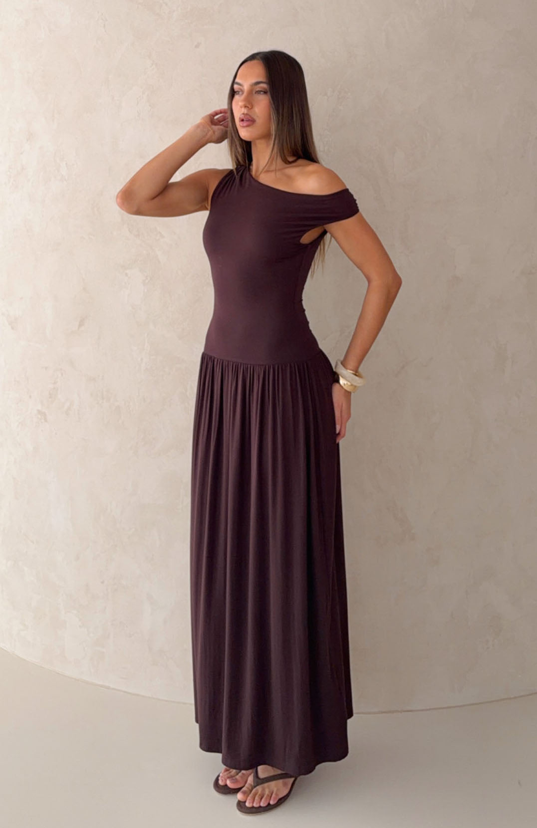 Don't Ask Off Shoulder Maxi Dress Dark Chocolate