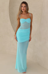 Drop Dead Gorgeous Mesh Maxi Dress Aqua