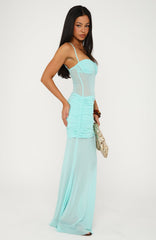 Drop Dead Gorgeous Mesh Maxi Dress Aqua