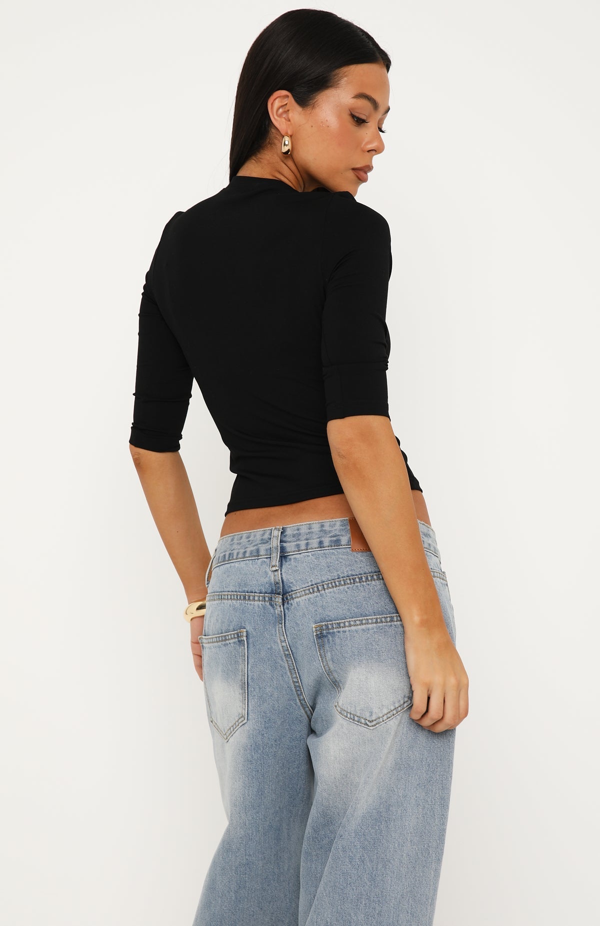Easy To Admire V Neck 3/4 Sleeve Top Black